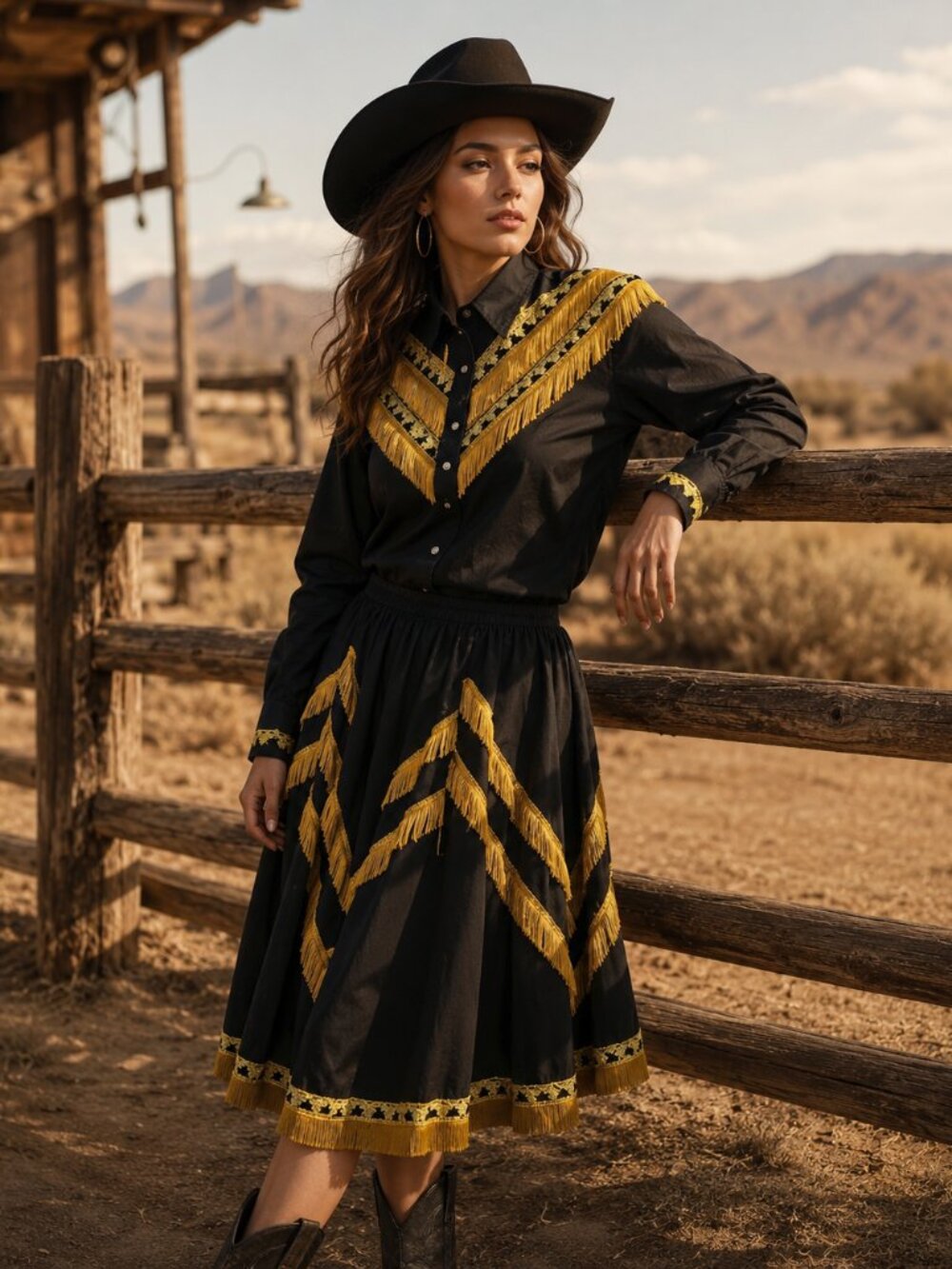 My Pal Western Fringe Skirt Set USA Womens Medium Rodeo Stagewear Dance